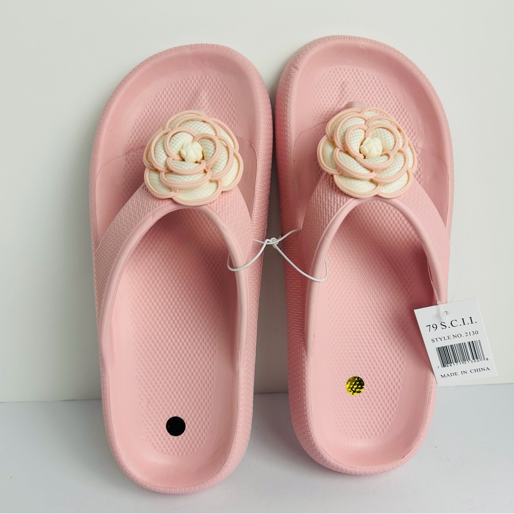 NWT Flip Flop Camellia Flower Jelly Sandals Women's L Pink Cushioned Waterproof